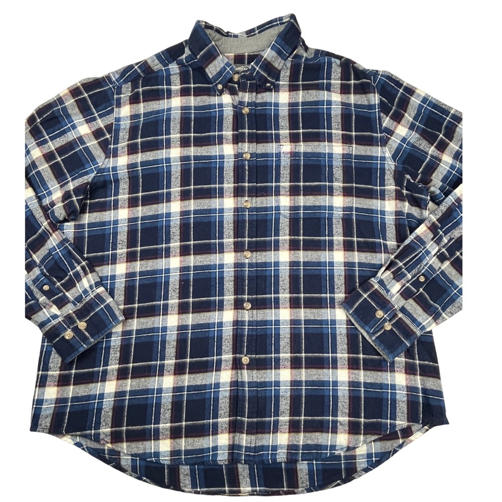 Eddie Bauer Mens XXL Blue Plaid Flannel Shirt Long Sleeve Cotton Button Down